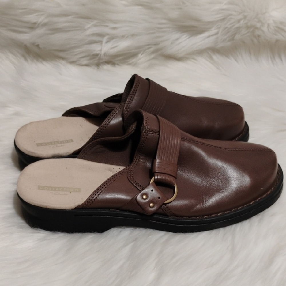 Clarks Dark Brown Leather Slip-Ons Loafers/Mules Sz.10M Worn Once #95 CRATE - Picture 5 of 10